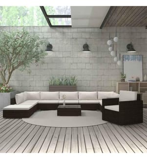 11-tlg. Garten-Lounge-Set mit Auflagen Poly Rattan Braun