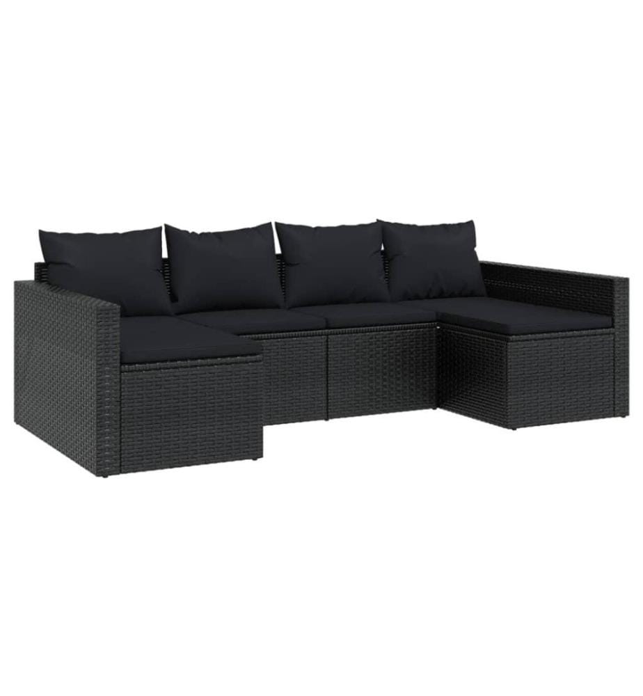 2-tlg. Garten-Lounge-Set mit Kissen Schwarz Poly Rattan