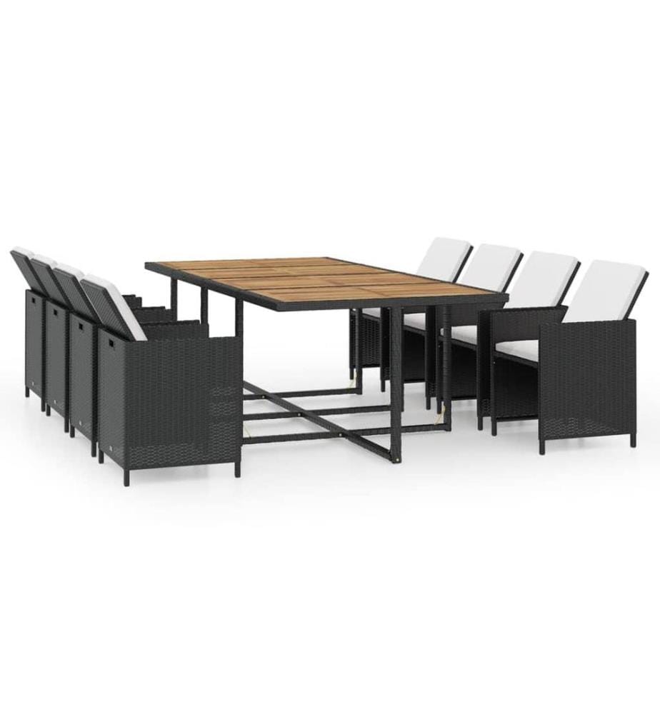 Salon de jardin 13 pcs avec coussins Résine tressée Noir
