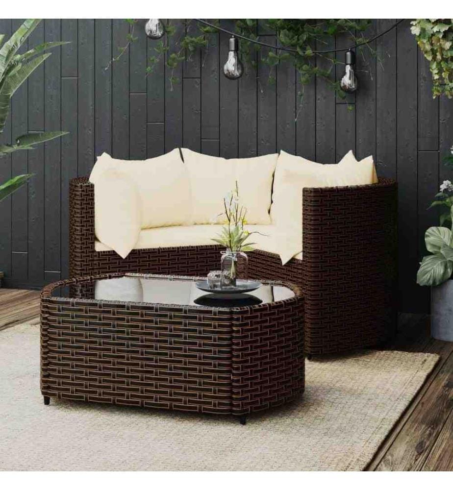 4-tlg. Garten-Lounge-Set mit Kissen Braun Poly Rattan
