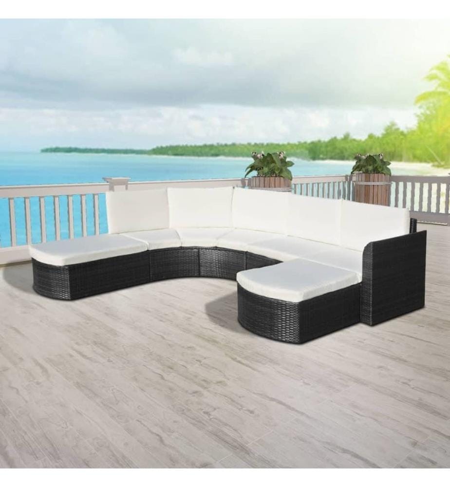 4-tlg. Garten-Lounge-Set mit Auflagen Poly Rattan Schwarz