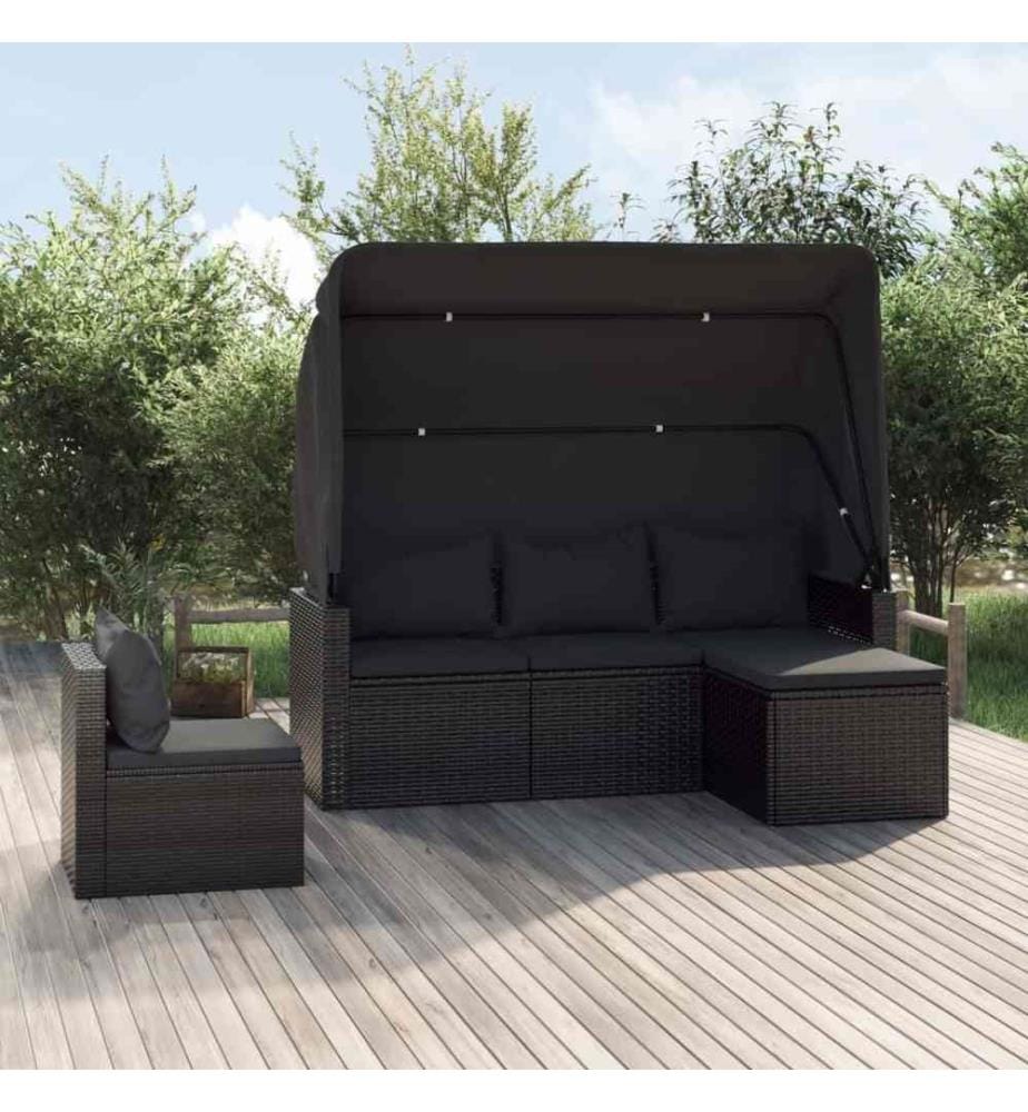 4-tlg. Garten-Sofagarnitur mit Kissen Schwarz Poly Rattan