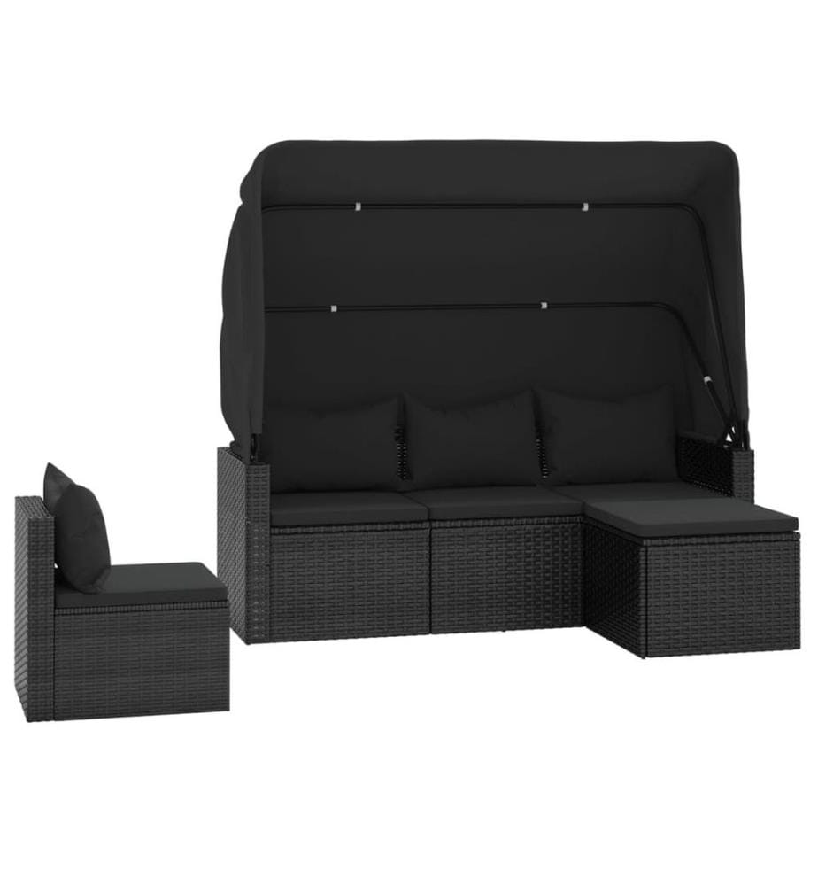 4-tlg. Garten-Sofagarnitur mit Kissen Schwarz Poly Rattan