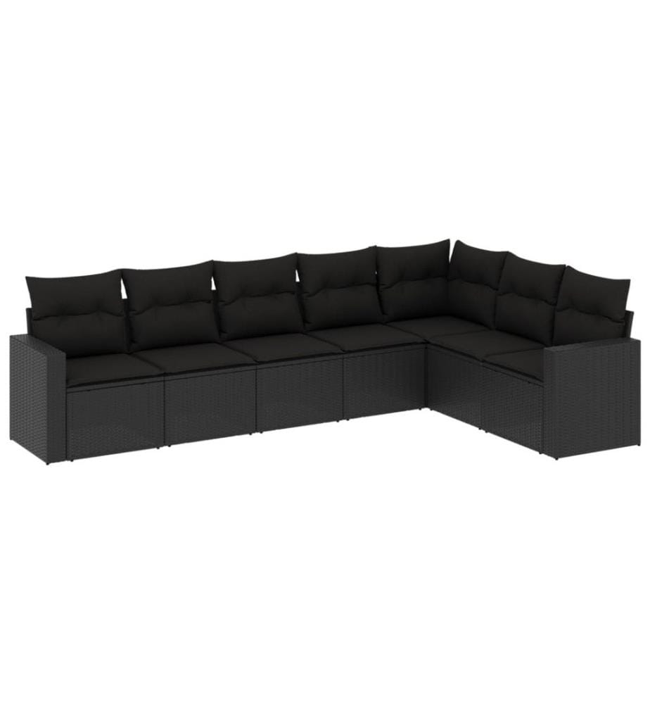 7-tlg. Garten-Sofagarnitur mit Kissen Schwarz Poly Rattan