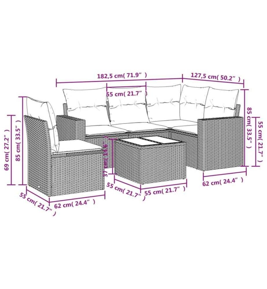 6-tlg. Garten-Sofagarnitur mit Kissen Schwarz Poly Rattan