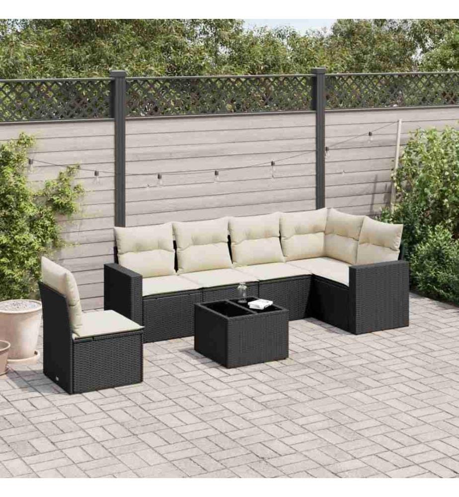 7-tlg. Garten-Sofagarnitur mit Kissen Schwarz Poly Rattan