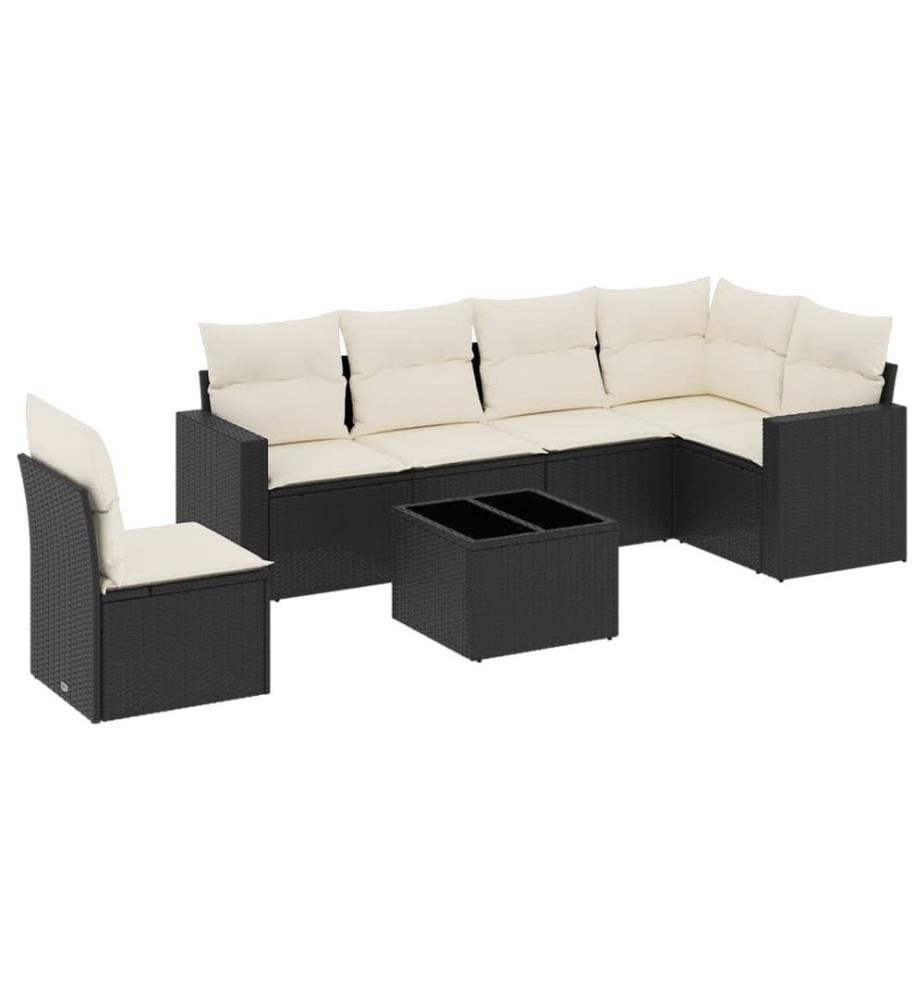 7-tlg. Garten-Sofagarnitur mit Kissen Schwarz Poly Rattan