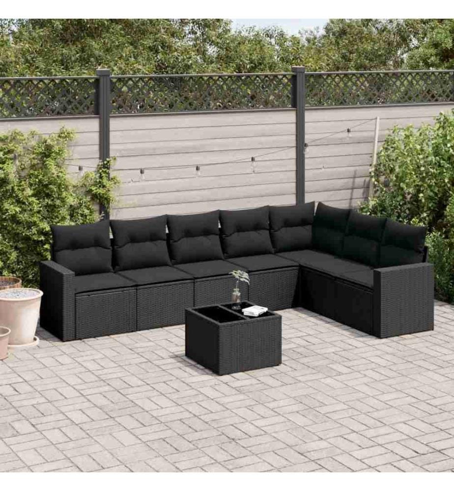 8-tlg. Garten-Sofagarnitur mit Kissen Schwarz Poly Rattan