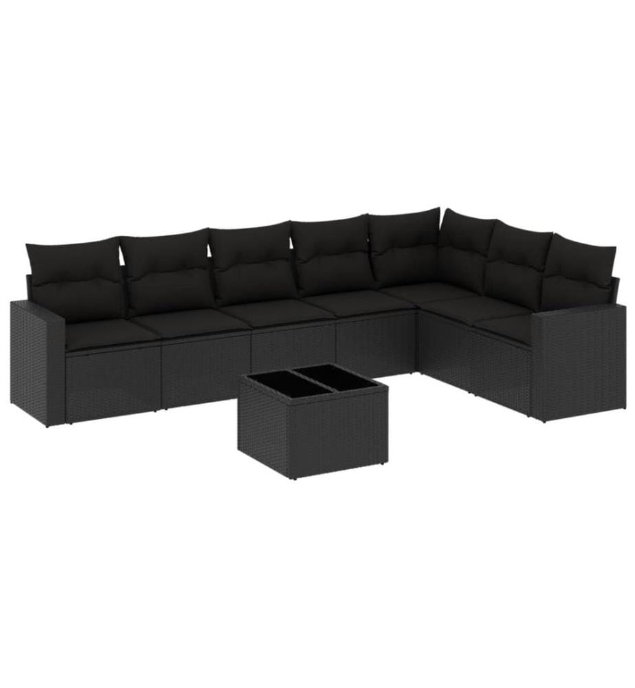 8-tlg. Garten-Sofagarnitur mit Kissen Schwarz Poly Rattan