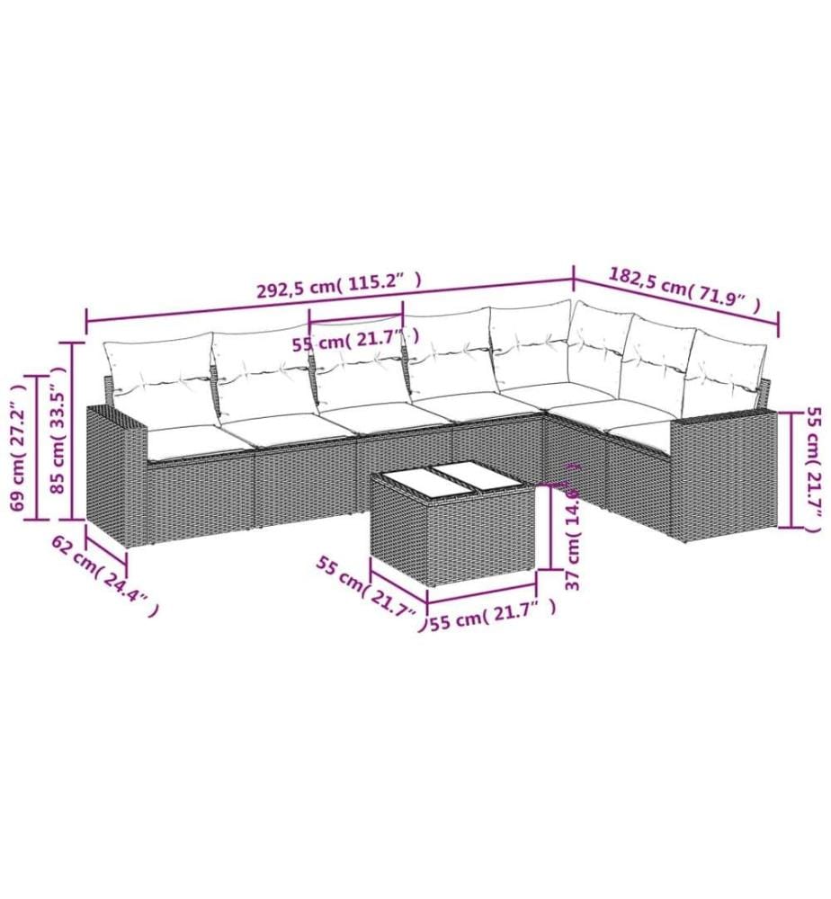 8-tlg. Garten-Sofagarnitur mit Kissen Schwarz Poly Rattan