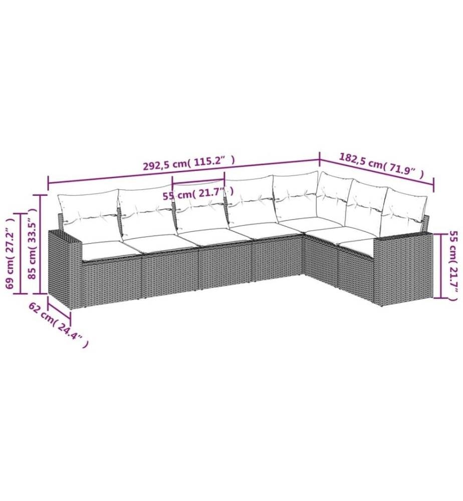 7-tlg. Garten-Sofagarnitur mit Kissen Schwarz Poly Rattan