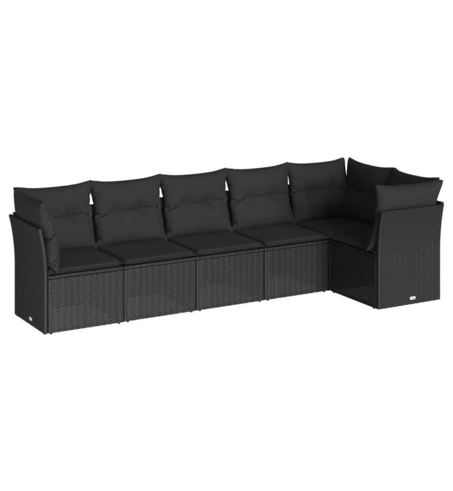 6-tlg. Garten-Sofagarnitur mit Kissen Schwarz Poly Rattan