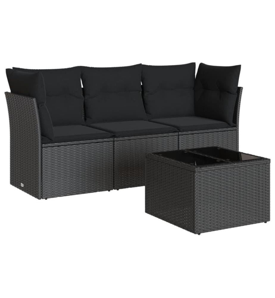 4-tlg. Garten-Sofagarnitur mit Kissen Schwarz Poly Rattan