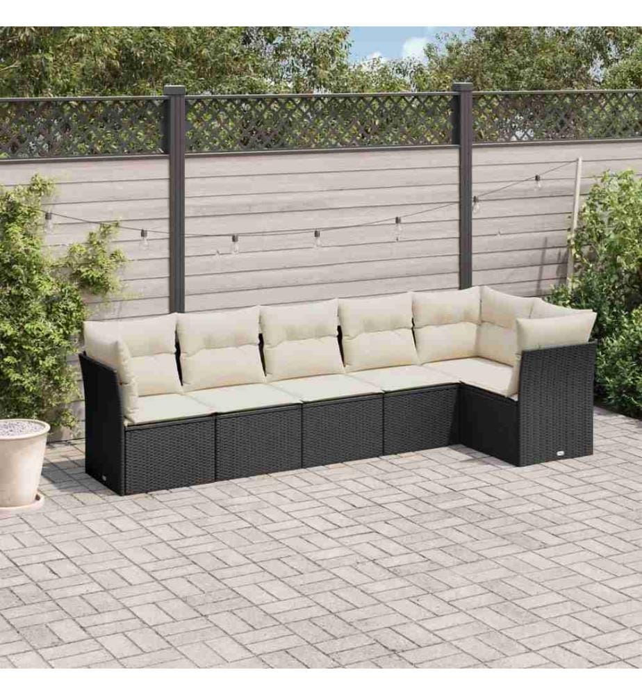 6-tlg. Garten-Sofagarnitur mit Kissen Schwarz Poly Rattan