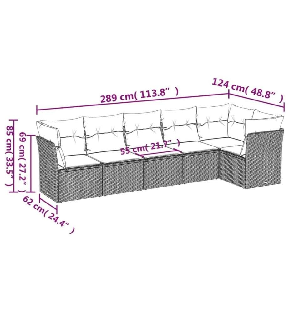 6-tlg. Garten-Sofagarnitur mit Kissen Schwarz Poly Rattan