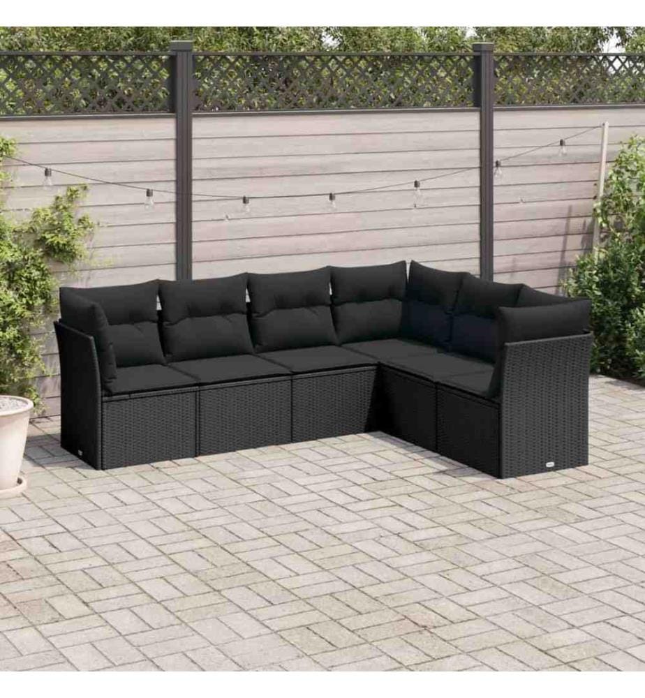 6-tlg. Garten-Sofagarnitur mit Kissen Schwarz Poly Rattan