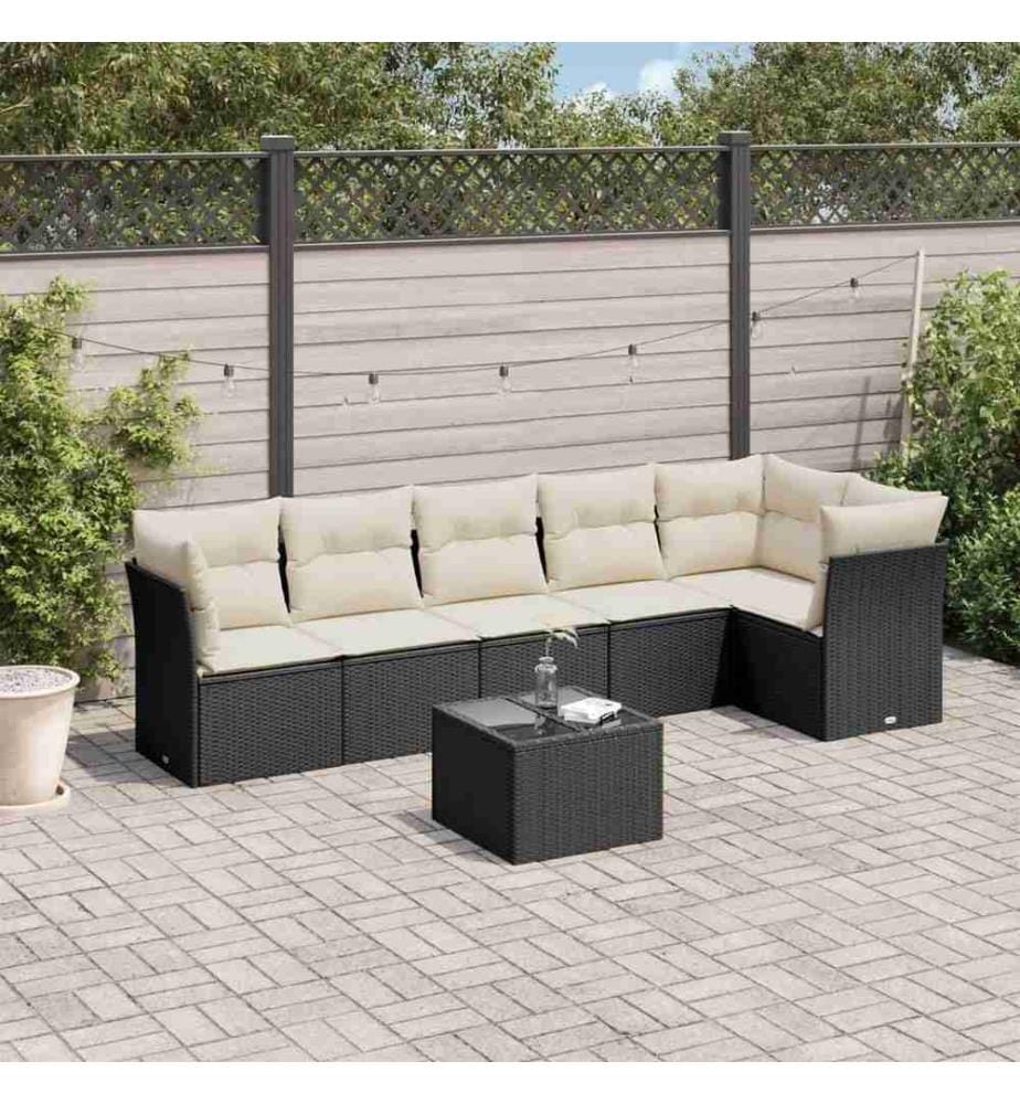 7-tlg. Garten-Sofagarnitur mit Kissen Schwarz Poly Rattan