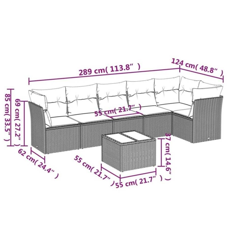 7-tlg. Garten-Sofagarnitur mit Kissen Schwarz Poly Rattan