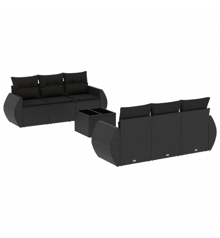 7-tlg. Garten-Sofagarnitur mit Kissen Schwarz Poly Rattan