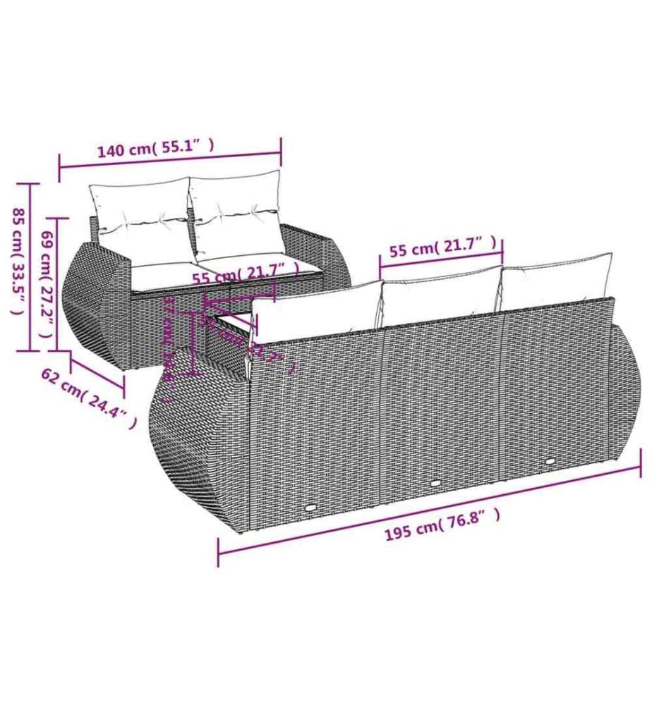 6-tlg. Garten-Sofagarnitur mit Kissen Schwarz Poly Rattan