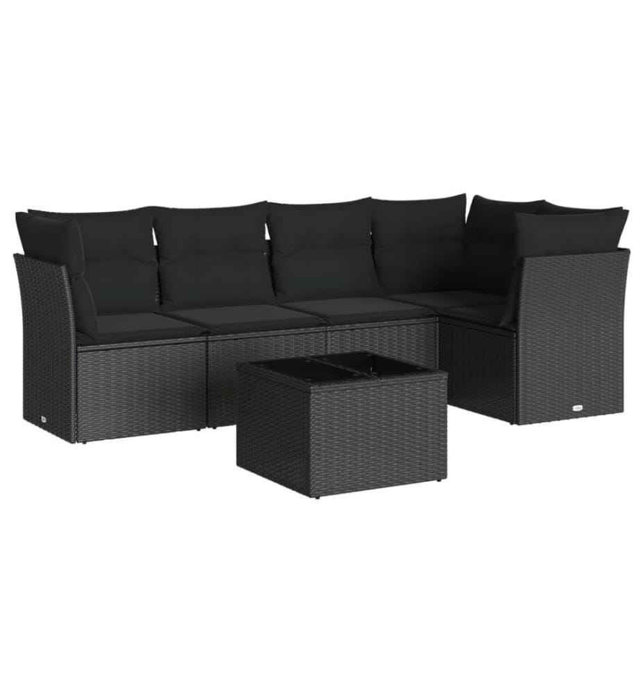 6-tlg. Garten-Sofagarnitur mit Kissen Schwarz Poly Rattan