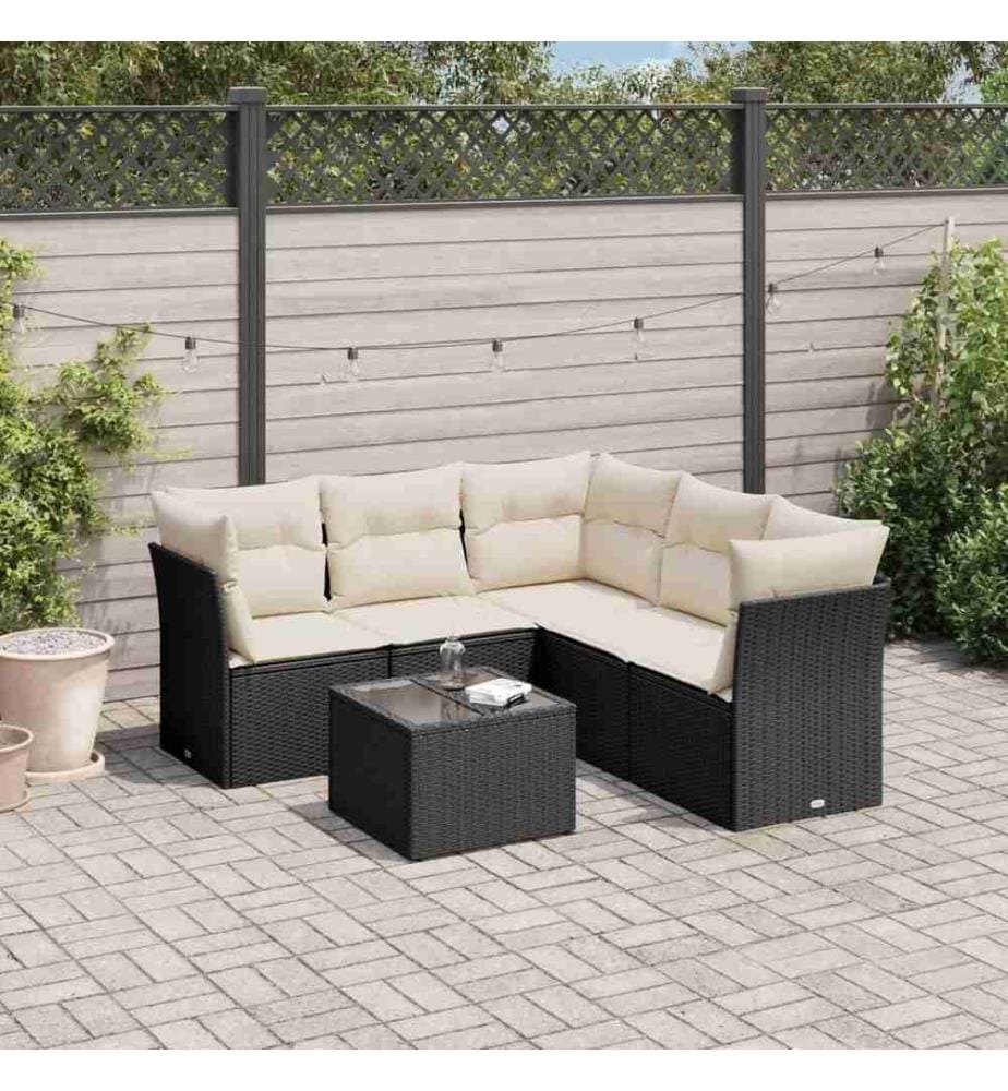 6-tlg. Garten-Sofagarnitur mit Kissen Schwarz Poly Rattan