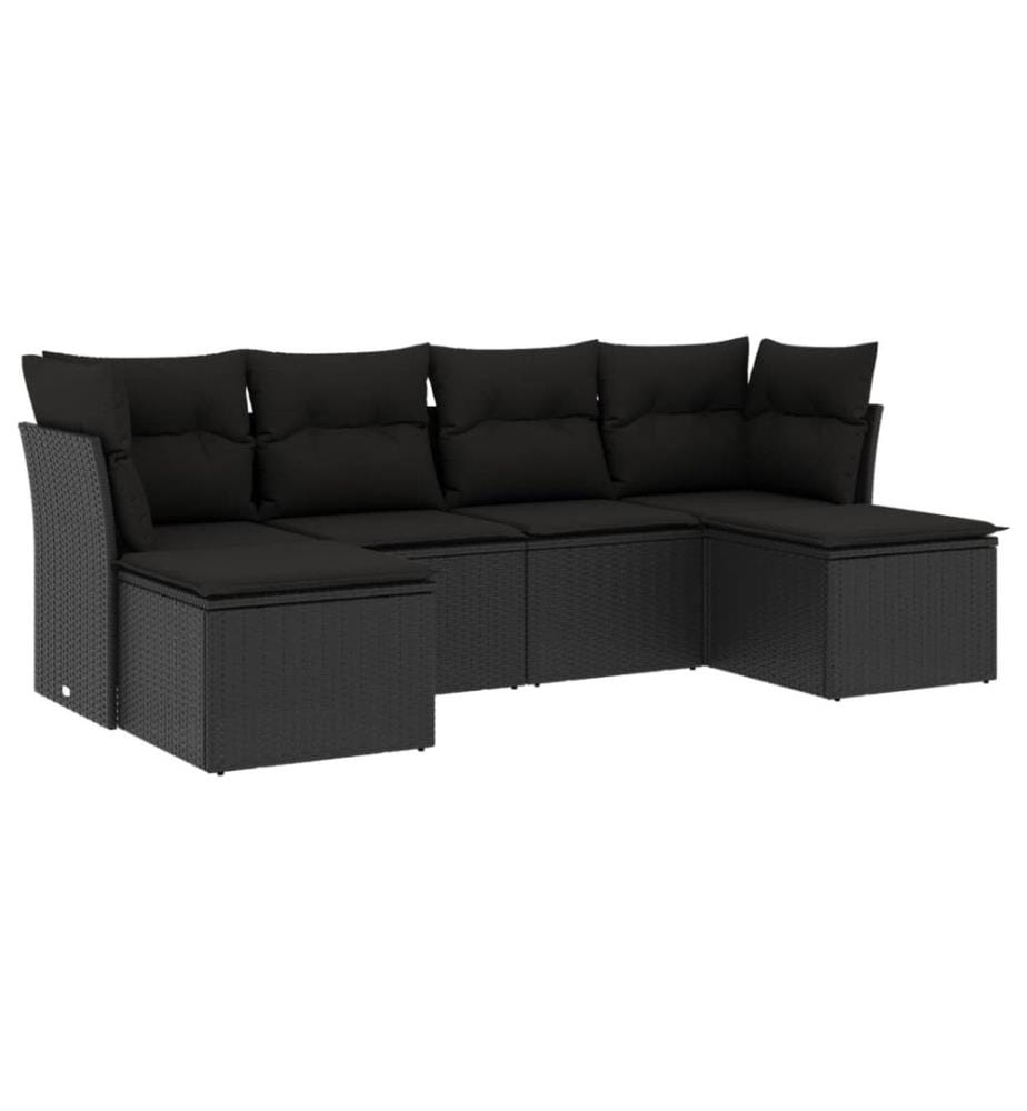 6-tlg. Garten-Sofagarnitur mit Kissen Schwarz Poly Rattan