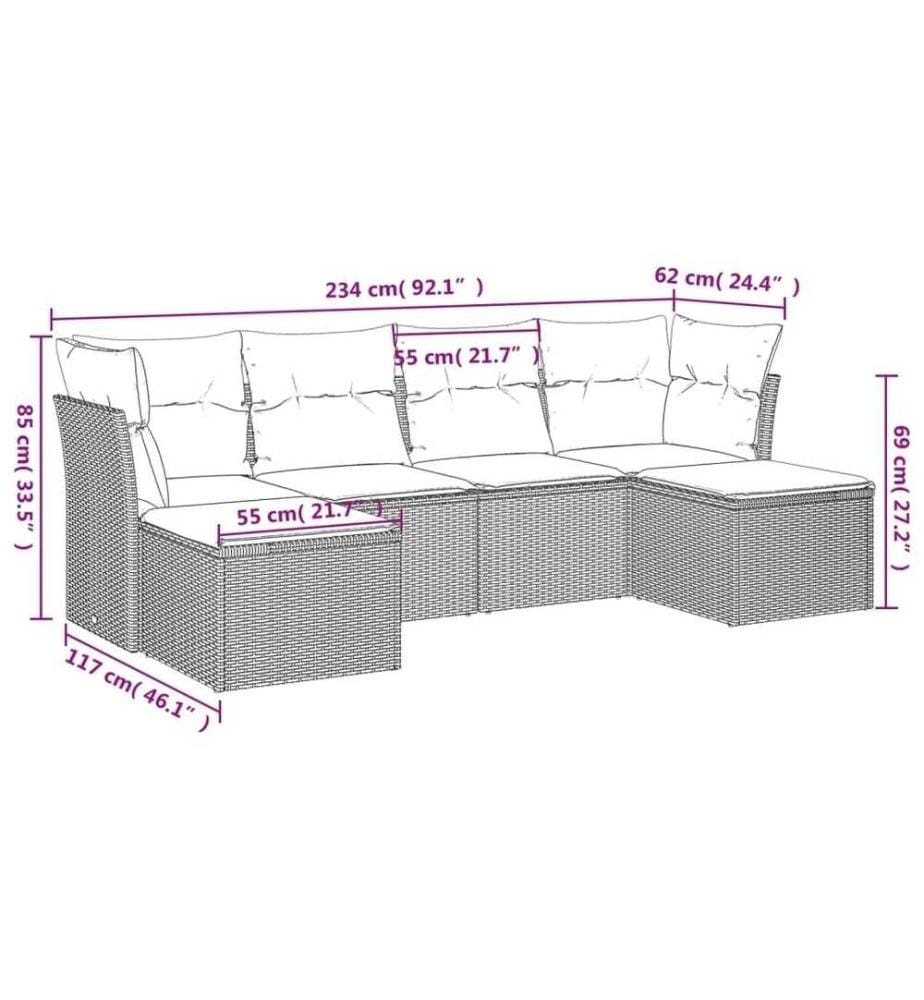 6-tlg. Garten-Sofagarnitur mit Kissen Schwarz Poly Rattan