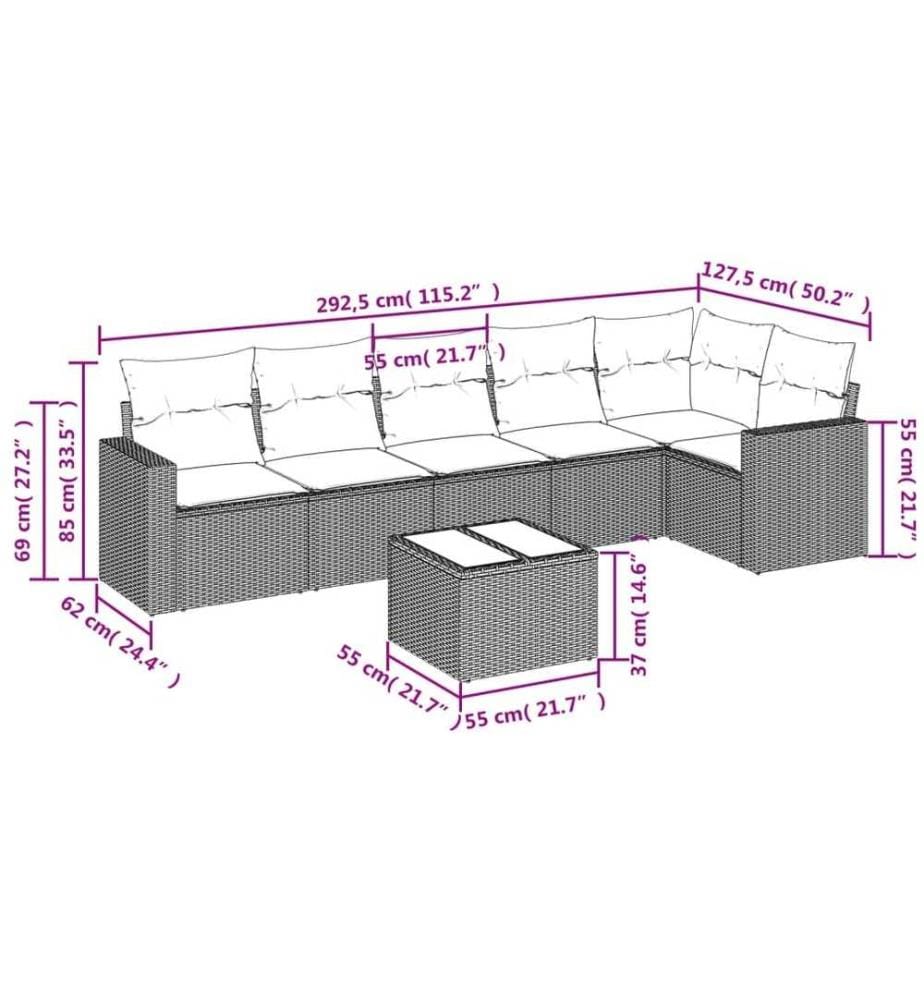 7-tlg. Garten-Sofagarnitur mit Kissen Schwarz Poly Rattan