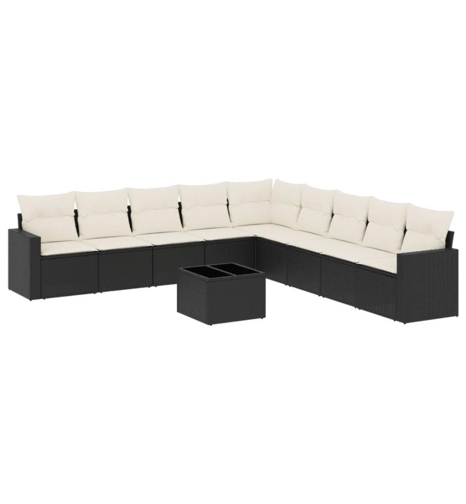 10-tlg. Garten-Sofagarnitur mit Kissen Schwarz Poly Rattan