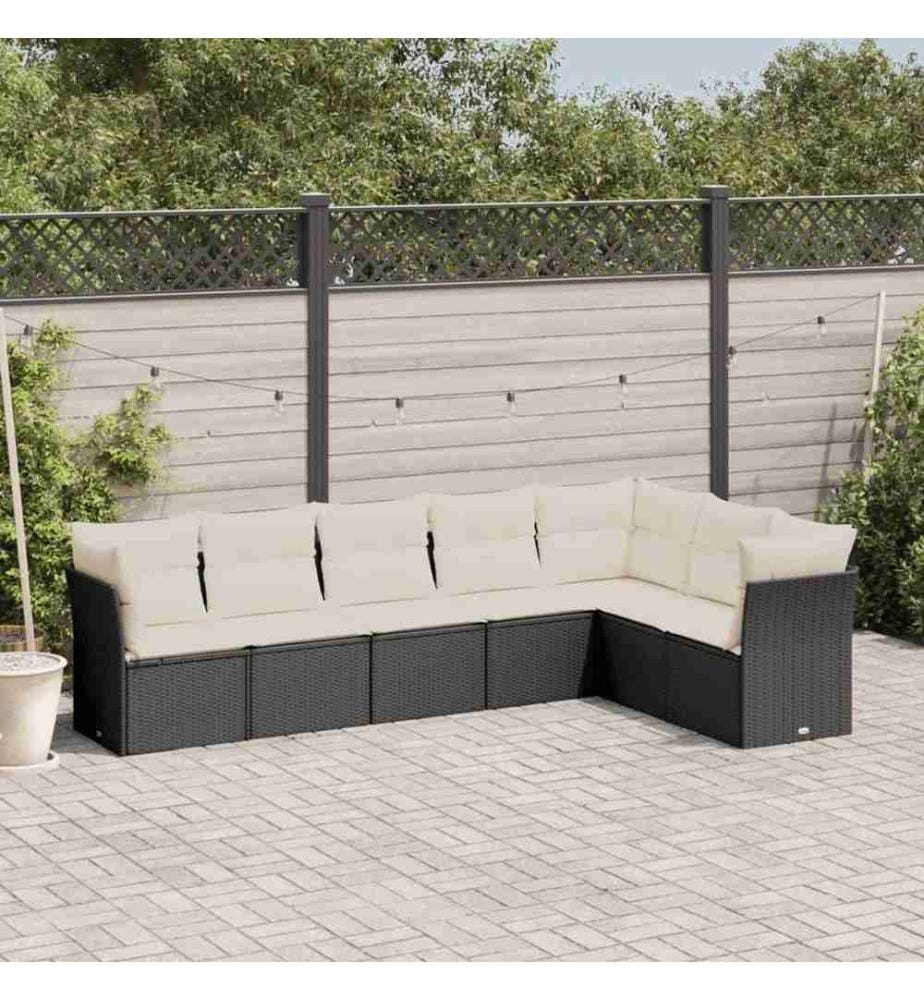 7-tlg. Garten-Sofagarnitur mit Kissen Schwarz Poly Rattan