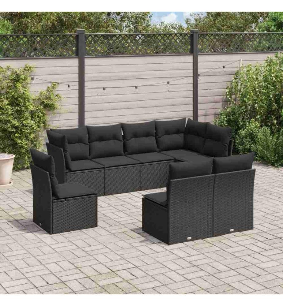 8-tlg. Garten-Sofagarnitur mit Kissen Schwarz Poly Rattan