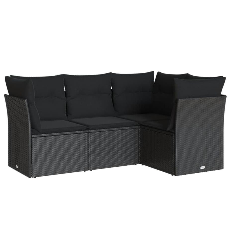 4-tlg. Garten-Sofagarnitur mit Kissen Schwarz Poly Rattan