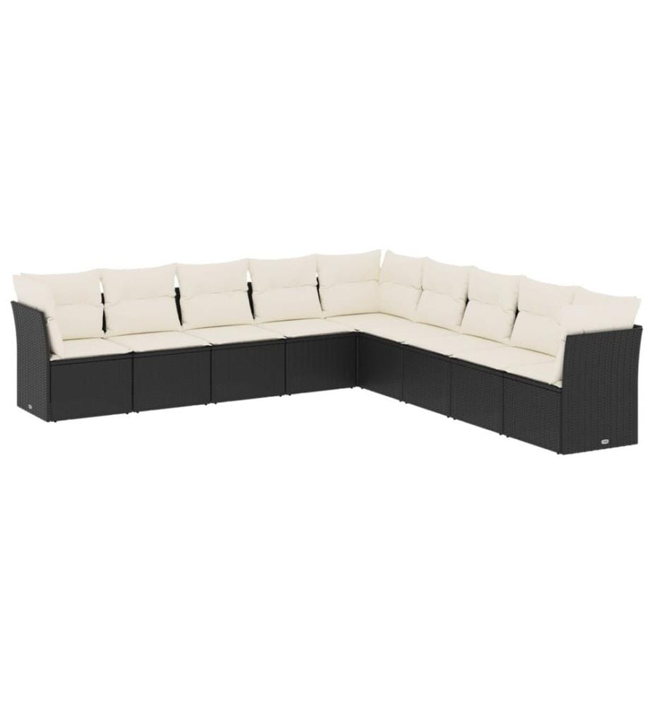 9-tlg. Garten-Sofagarnitur mit Kissen Schwarz Poly Rattan