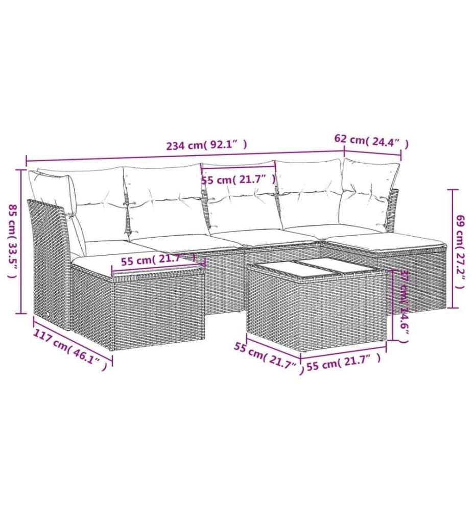 7-tlg. Garten-Sofagarnitur mit Kissen Schwarz Poly Rattan