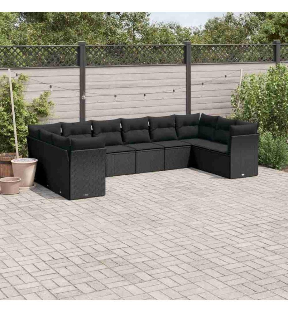 10-tlg. Garten-Sofagarnitur mit Kissen Schwarz Poly Rattan