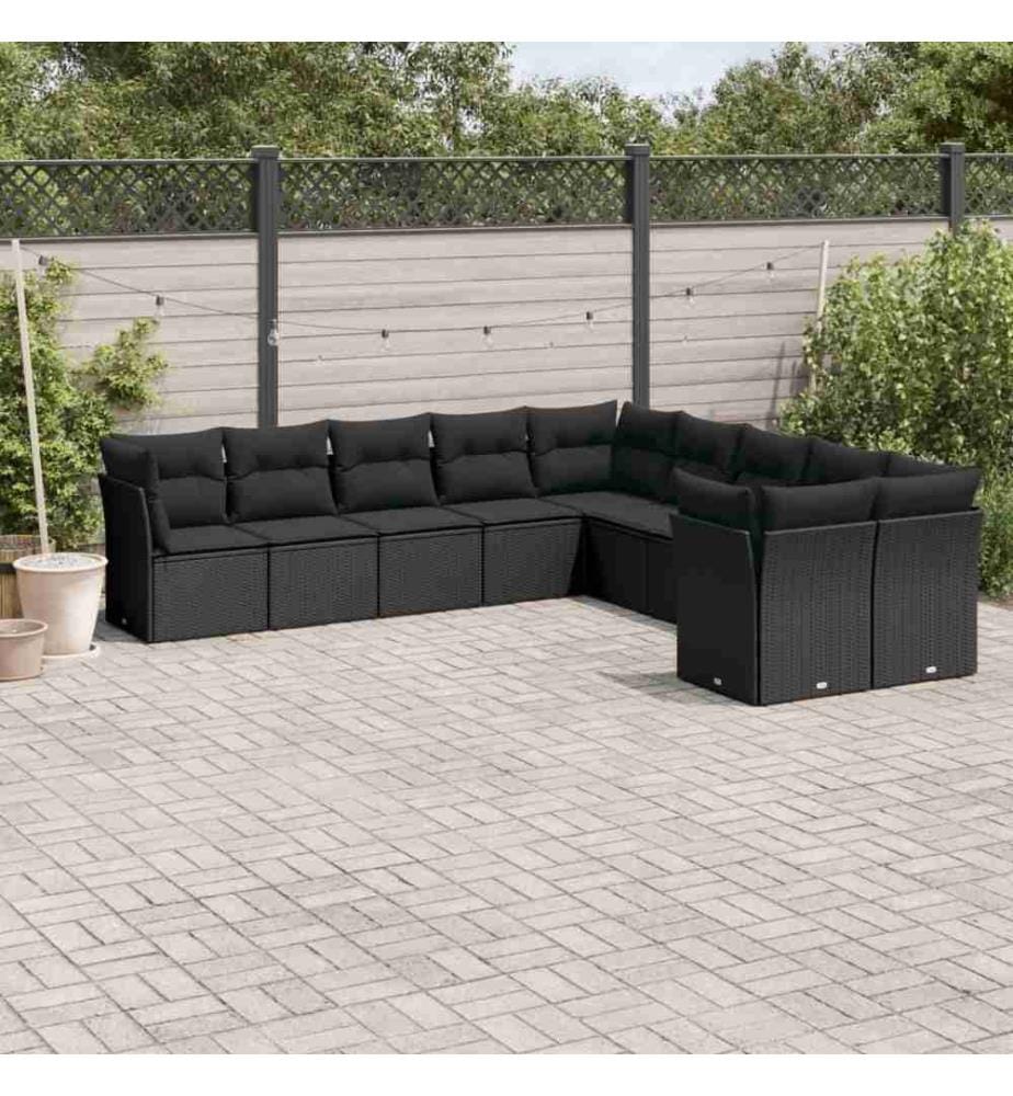 10-tlg. Garten-Sofagarnitur mit Kissen Schwarz Poly Rattan
