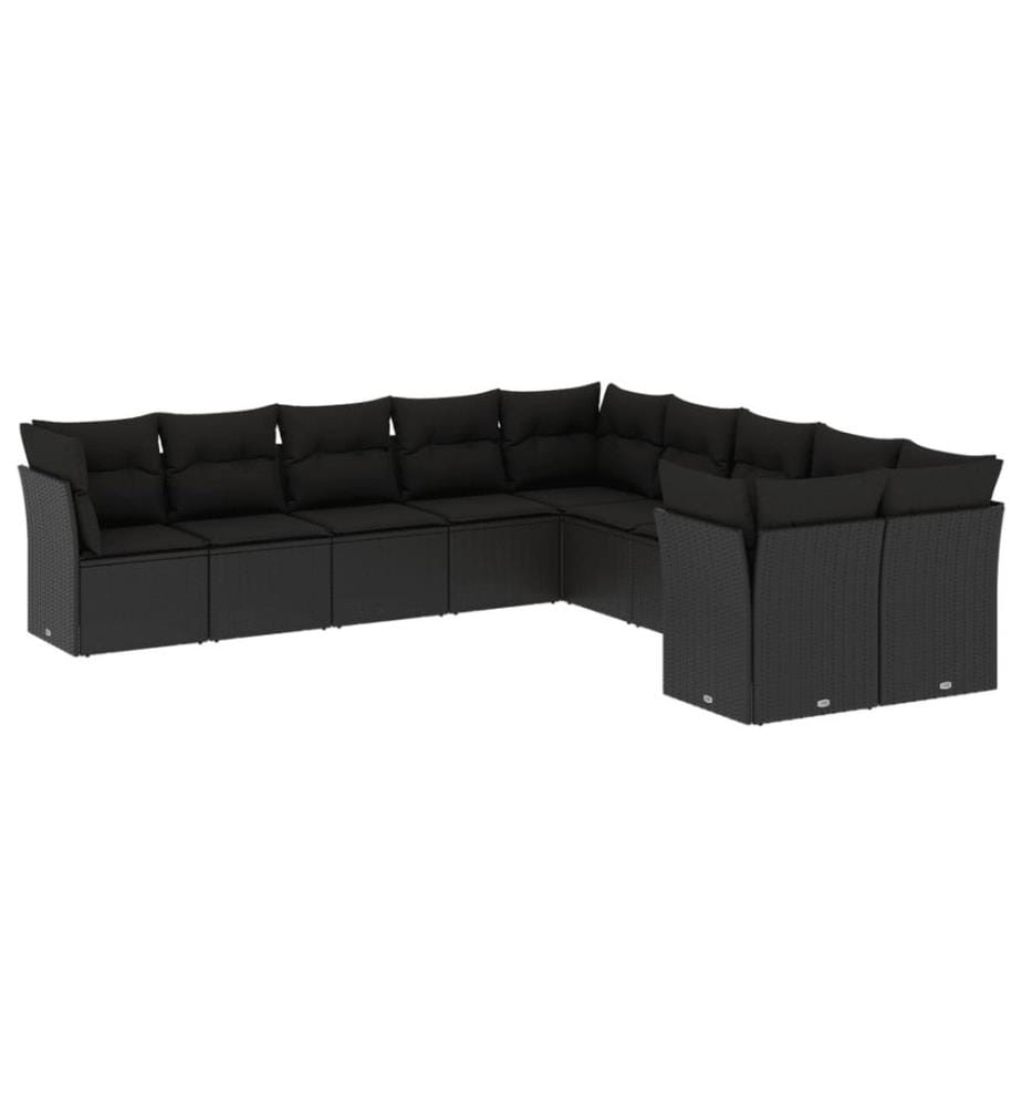 10-tlg. Garten-Sofagarnitur mit Kissen Schwarz Poly Rattan