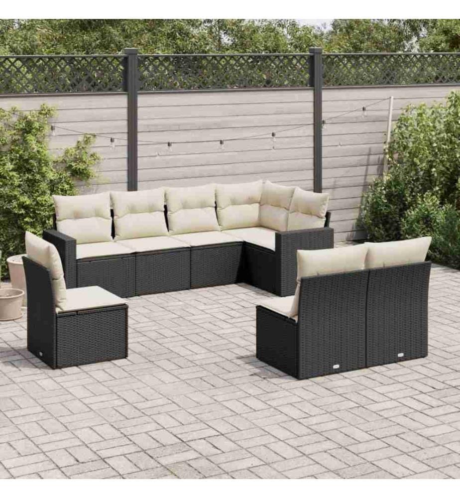 8-tlg. Garten-Sofagarnitur mit Kissen Schwarz Poly Rattan