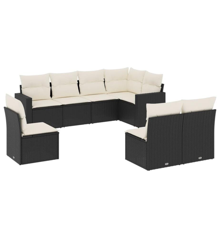 8-tlg. Garten-Sofagarnitur mit Kissen Schwarz Poly Rattan