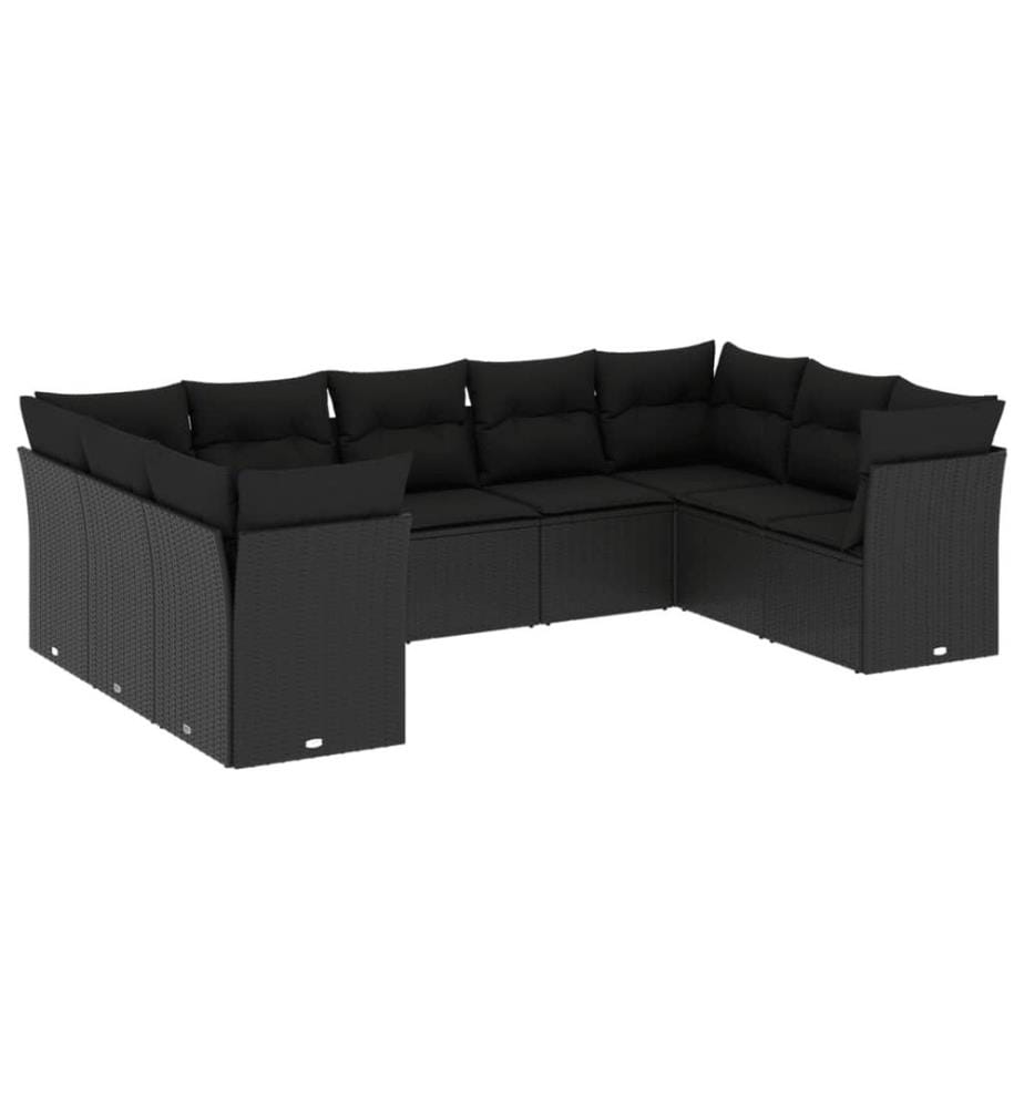 9-tlg. Garten-Sofagarnitur mit Kissen Schwarz Poly Rattan