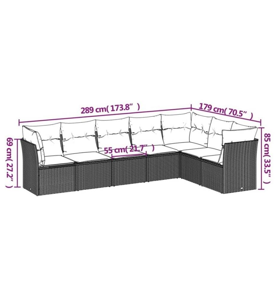 7-tlg. Garten-Sofagarnitur mit Kissen Schwarz Poly Rattan