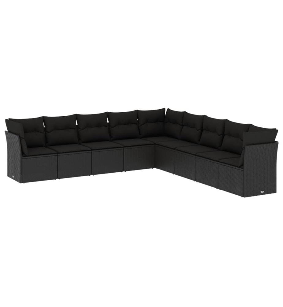 9-tlg. Garten-Sofagarnitur mit Kissen Schwarz Poly Rattan