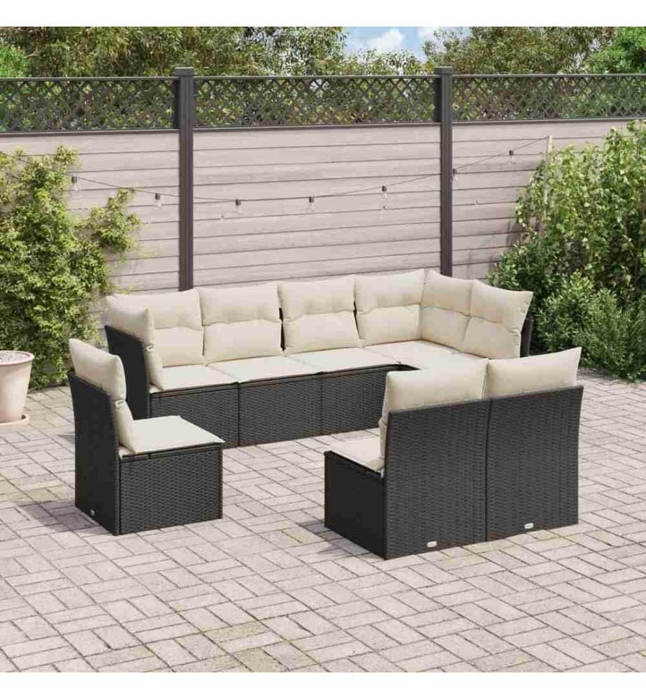 8-tlg. Garten-Sofagarnitur mit Kissen Schwarz Poly Rattan