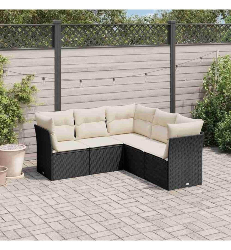 5-tlg. Garten-Sofagarnitur mit Kissen Schwarz Poly Rattan