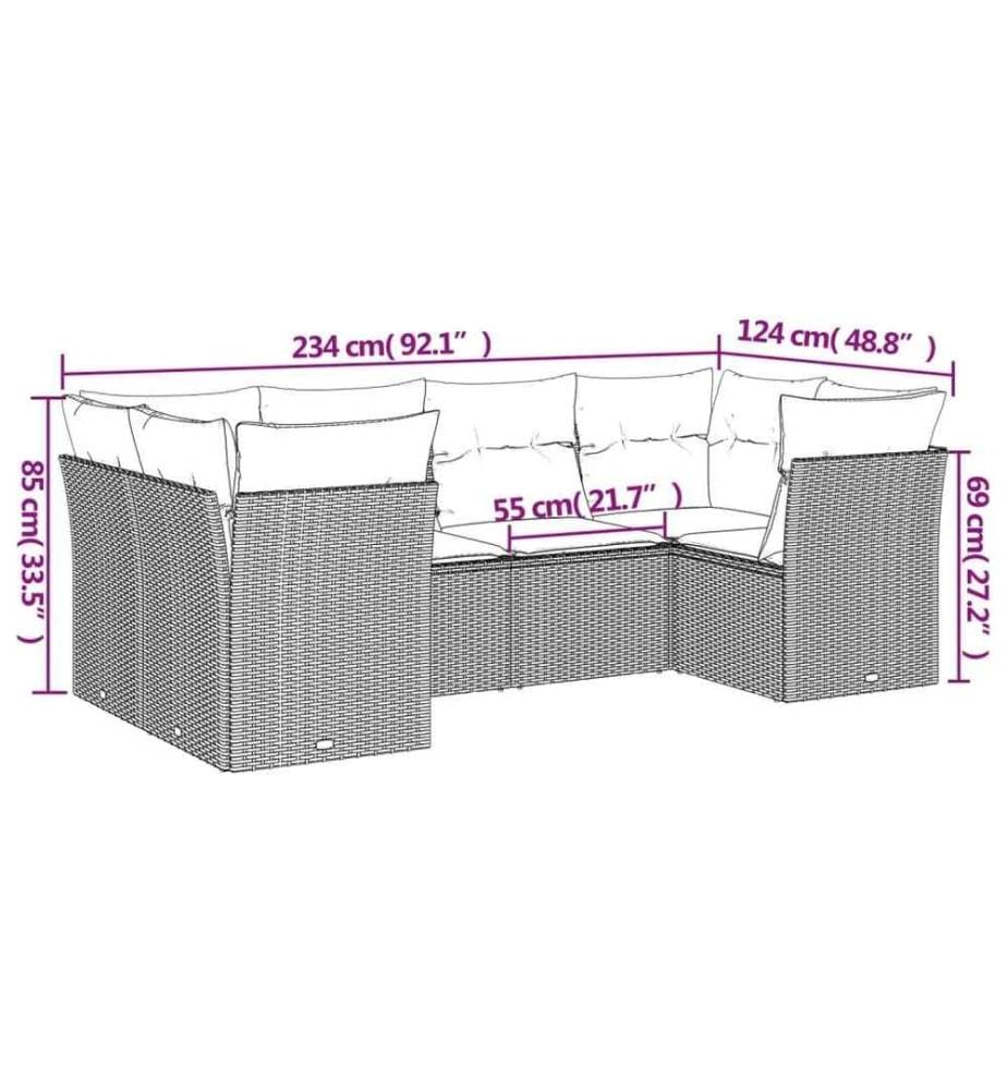 6-tlg. Garten-Sofagarnitur mit Kissen Schwarz Poly Rattan