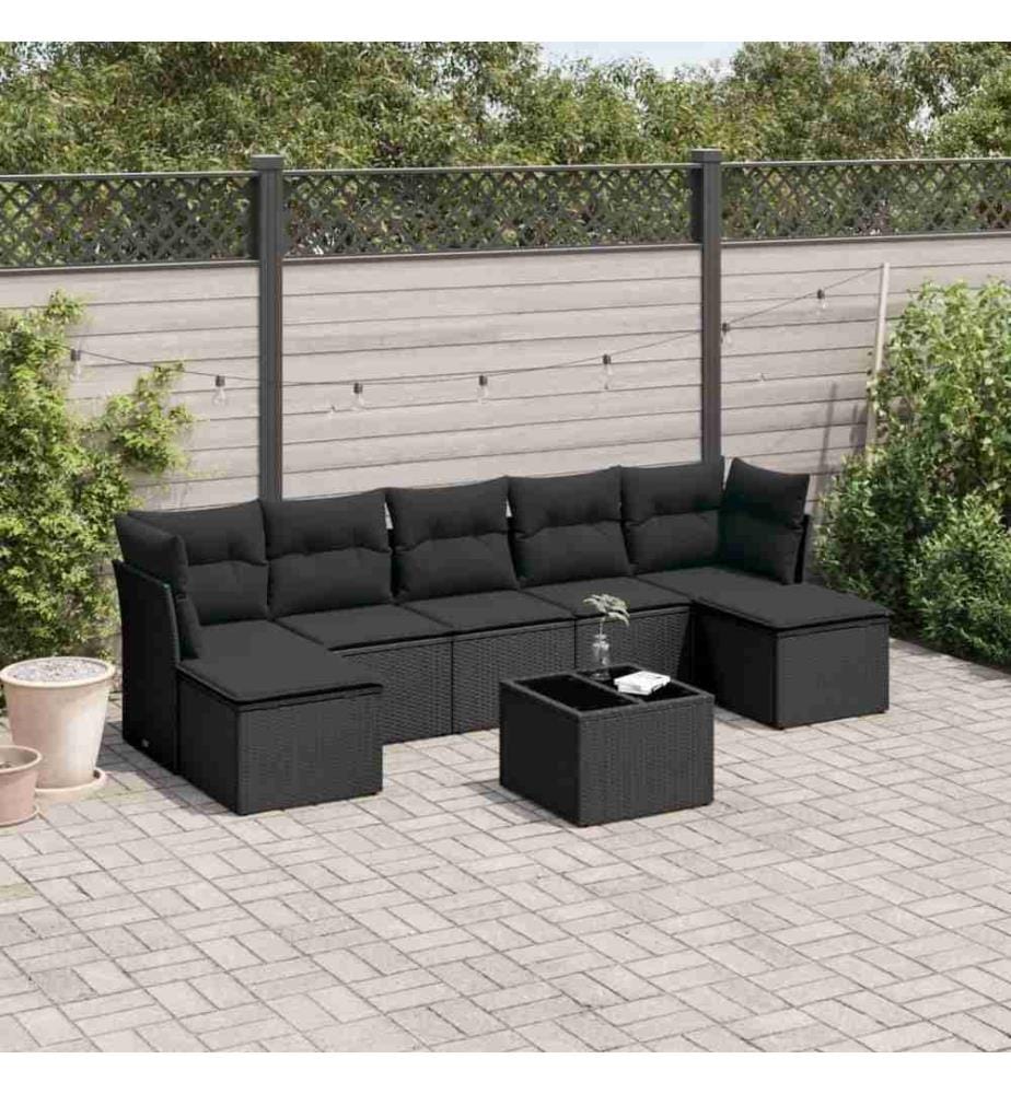 8-tlg. Garten-Sofagarnitur mit Kissen Schwarz Poly Rattan