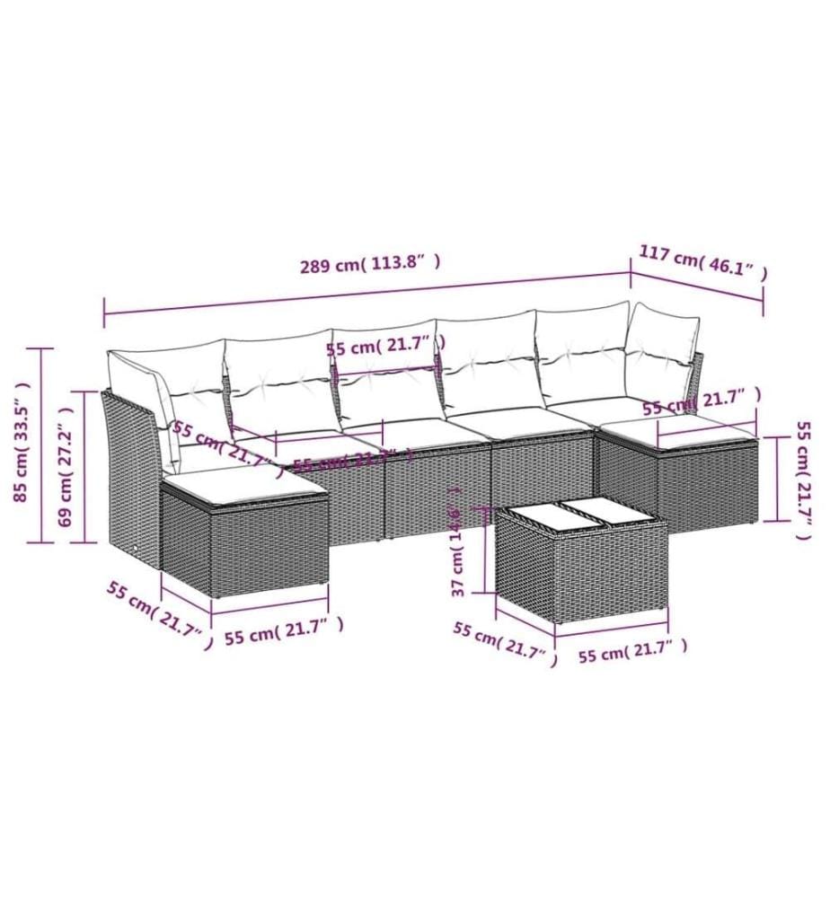 8-tlg. Garten-Sofagarnitur mit Kissen Schwarz Poly Rattan