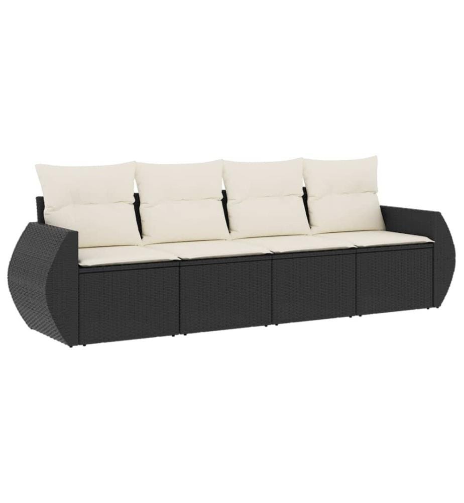 4-tlg. Garten-Sofagarnitur mit Kissen Schwarz Poly Rattan
