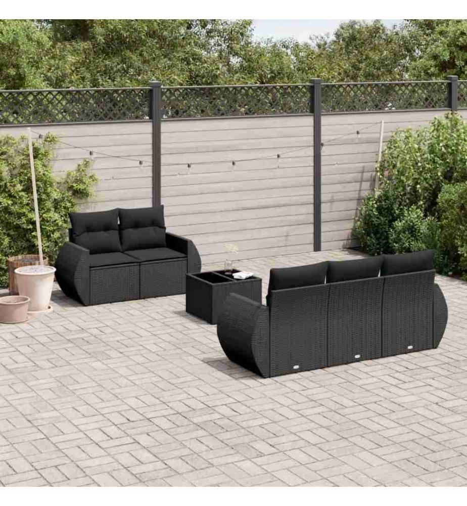 6-tlg. Garten-Sofagarnitur mit Kissen Schwarz Poly Rattan